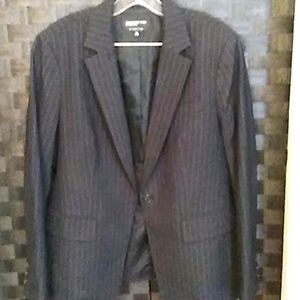 Dark brown jacket with blue pinstripe